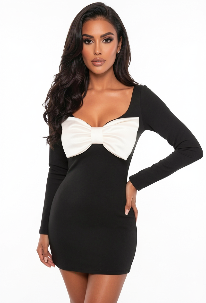 Be My Darling Black Bow Mini Dress