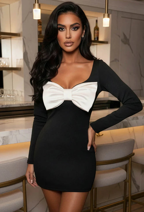 Be My Darling Black Bow Mini Dress