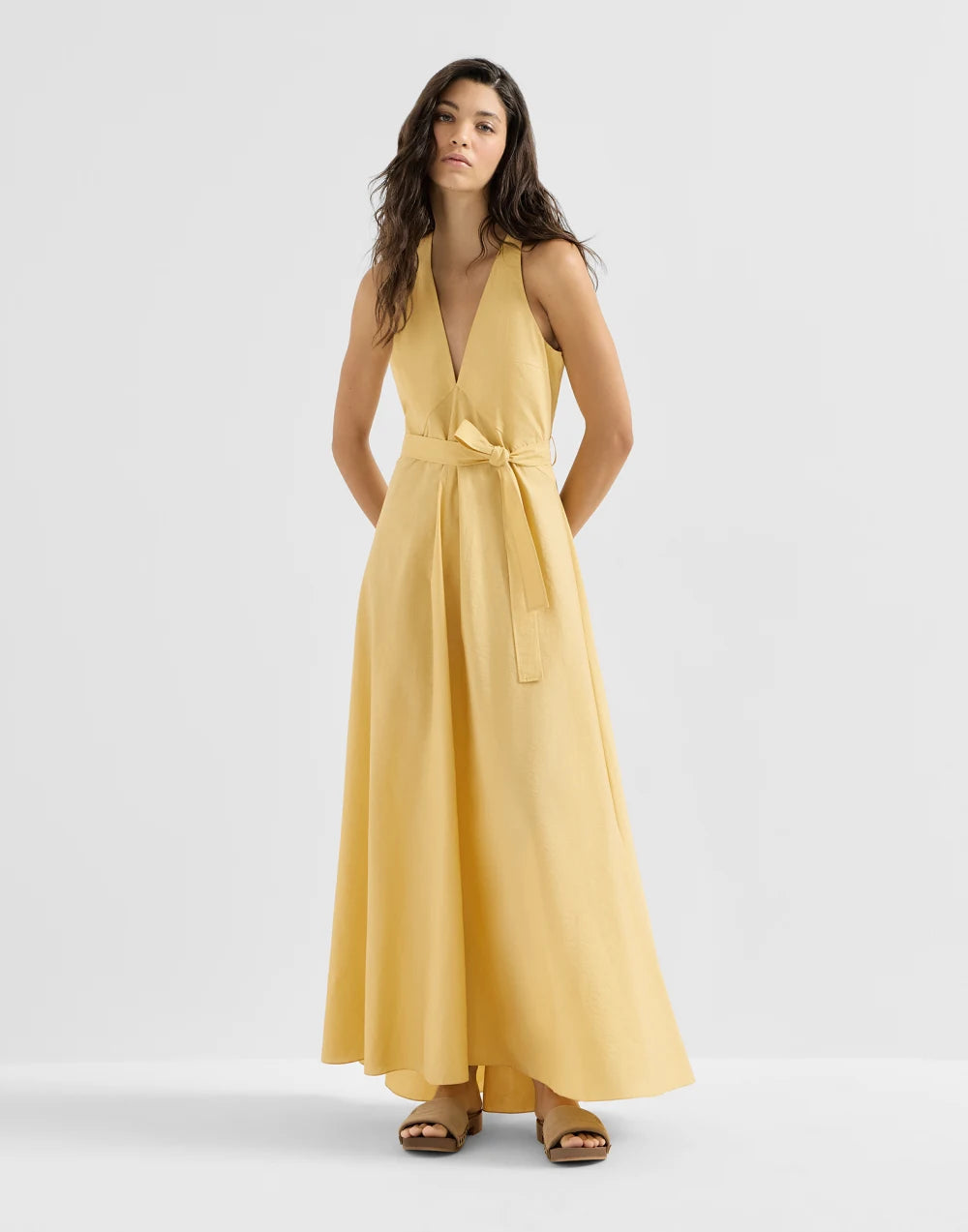Techno cotton poplin belted dress